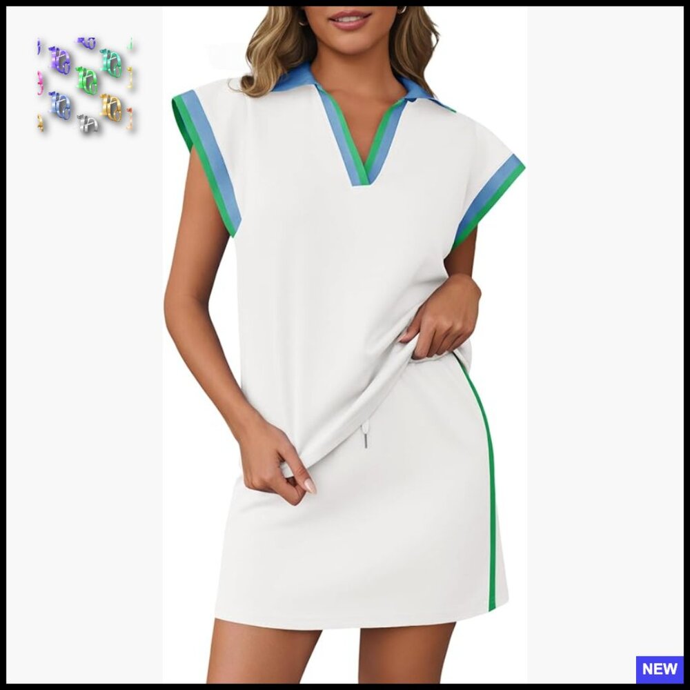 Two Piece Skirt Set Cap Sleeve Top Tennis Skirt Color Block Lounge Outfit